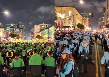 Las bandas universitarias de Oregon y Carolina del Norte iniciaron el Holiday Bowl este martes