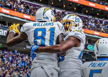 Mike Williams celebrando su anotación ante Vikings.