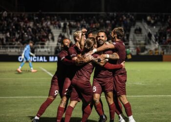 Jugadores del Sacramento Republic festejando su triunfo sobre el Loyal y su pase a la postemporada.