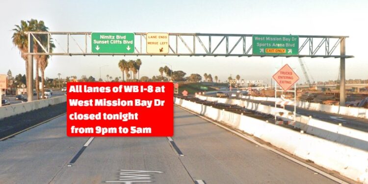 Cierre de lineas WB Freeway 8