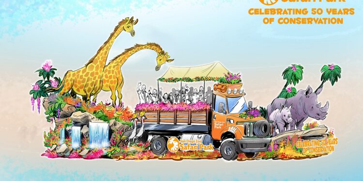 Alistan carro alegórico de San Diego Zoo Wildlife para Desfile de las Rosas