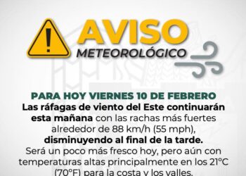 Continuarán vientos fuertes en la región hasta la tarde de este viernes