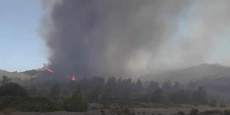 Equipos de bomberos combaten llamas en la isla de Rhodes en Grecia