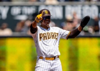 Juan Soto tras producir una carrera ante los Marlins.