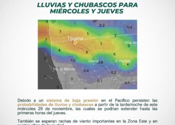 Pronostican lluvias y chubascos para miércoles y jueves en Tijuana