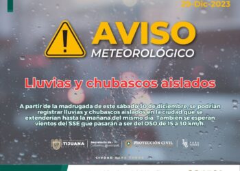 Pronostican lluvias y chubascos para la madrugada del sábado en Tijuana
