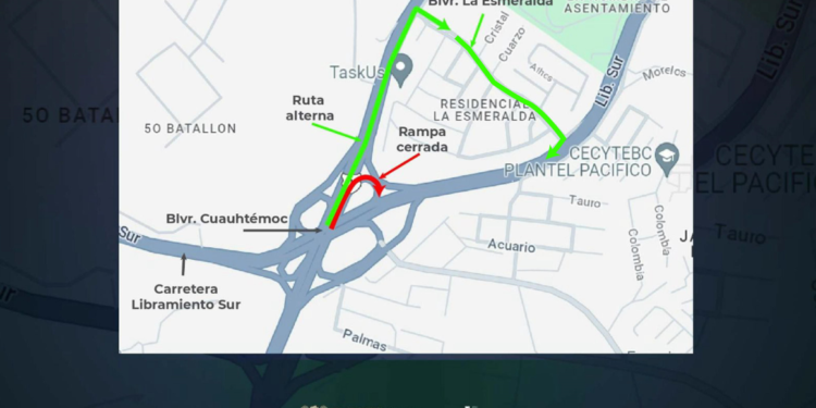 Habilitan ruta alterna ante el cierre de la rampa del bulevar Cuauhtémoc