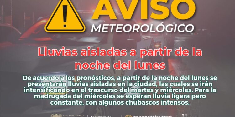 Pronostican lluvias aisladas a partir de la noche del lunes