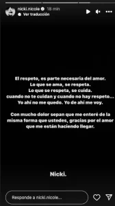 Captura de pantalla de Nicki Nicole ruptura con Peso Pluma