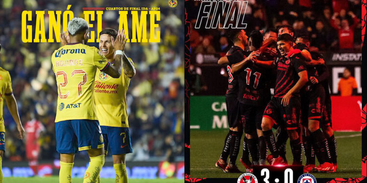 Xolos y América dominaron en la ida de los cuartos del apertura 2024