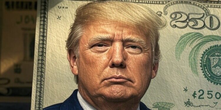 billete de $250 dólares con la imagen de Donald Trump