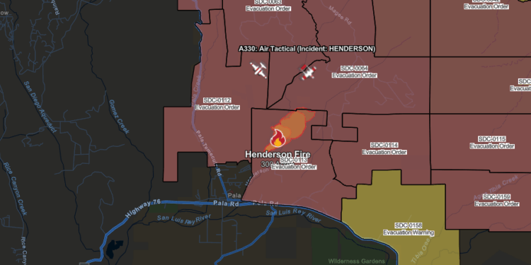 Henderson Fire provocó evacuaciones en la zona de Pala, California