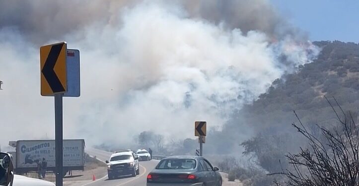 Incendio forestal obliga cierre total en carretera Tecate-Mexicali