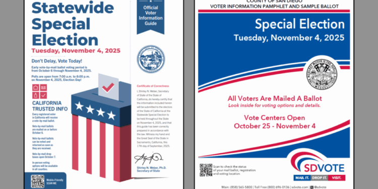 Folletos de información para votantes llegarán a hogares del condado de San Diego