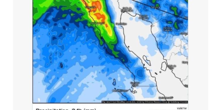 Pronostican lluvias intensas y posible actividad eléctrica en Baja California