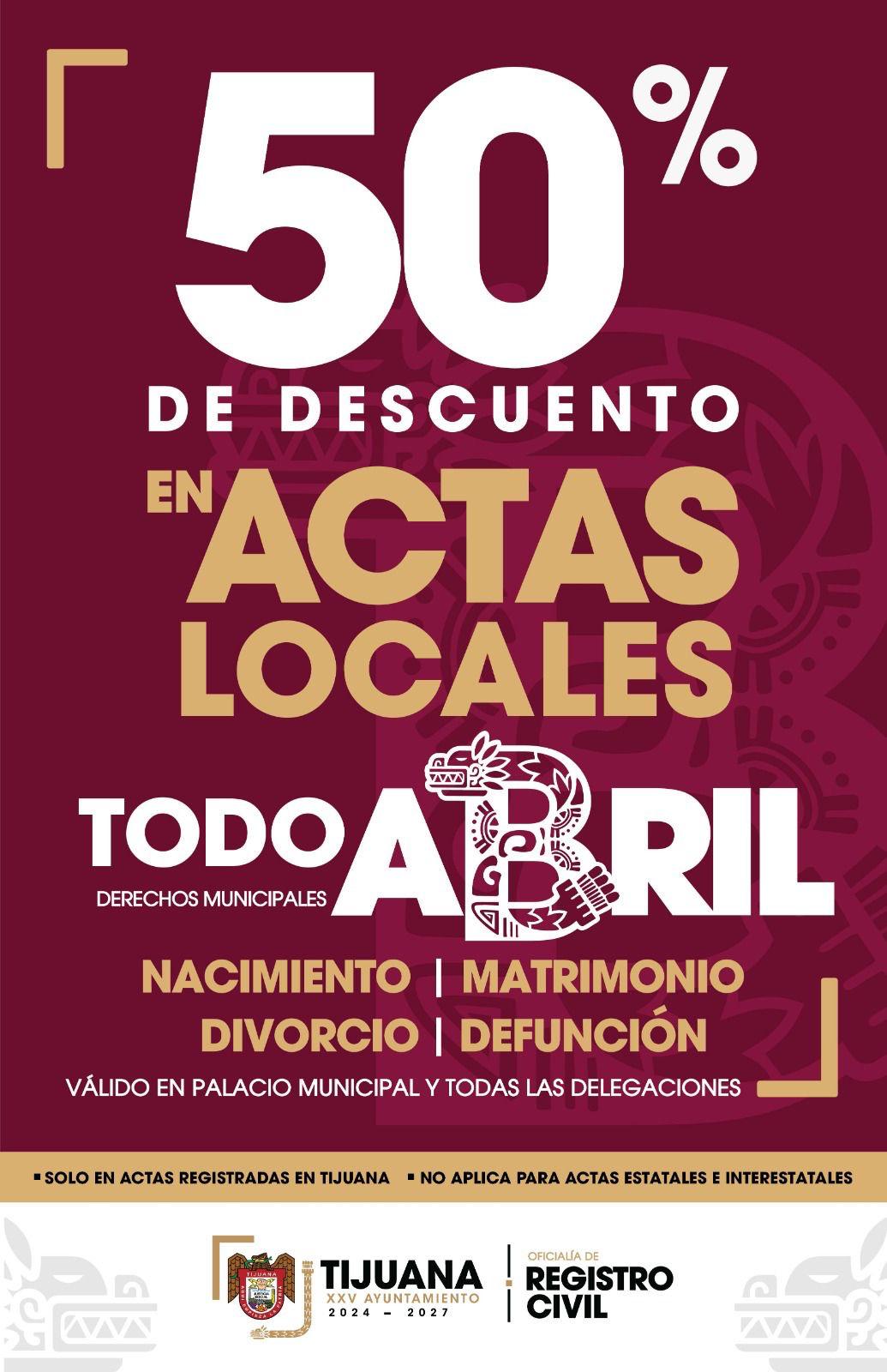 Tijuana ofrece 50% de descuento en actas locales durante abril