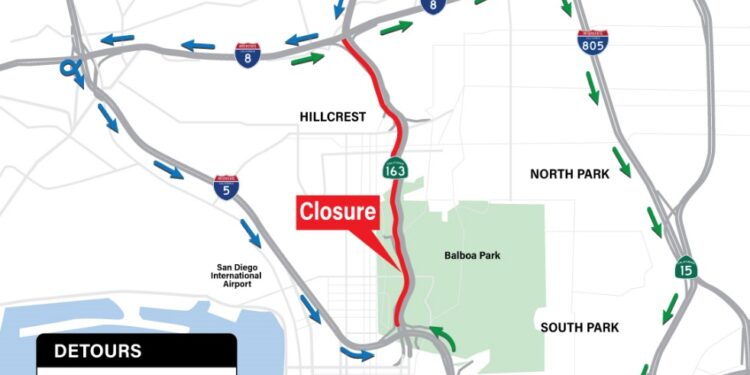 Caltrans anuncia cierre total de la SR-163 sur el 9 de mayo en San Diego