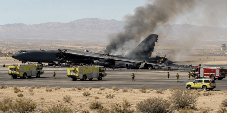 Avión B-52 se estrella en base militar de California