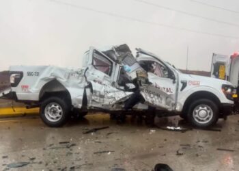 Patrulla de la FESC fue impactada por un tráiler en la autopista Tijuana-Mexicali