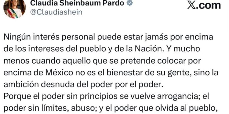 Ningún interés personal puede estar por encima del pueblo: Sheinbaum, sobre regreso de Rocha Moya