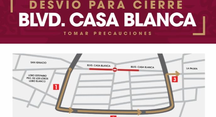 Cierran tramo del bulevar Casa Blanca por reparación de estructura pluvial