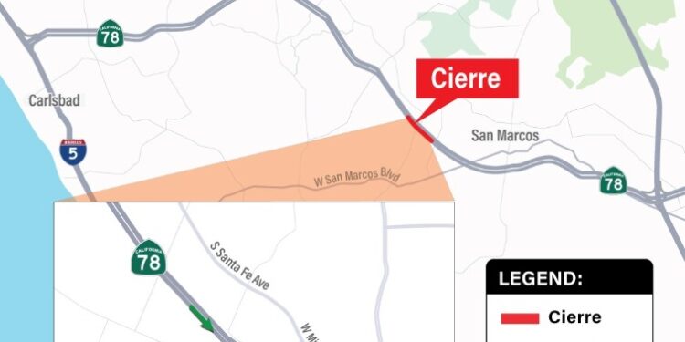 Caltrans anuncia cierres nocturnos en la SR-78 este del 19 al 22 de octubre